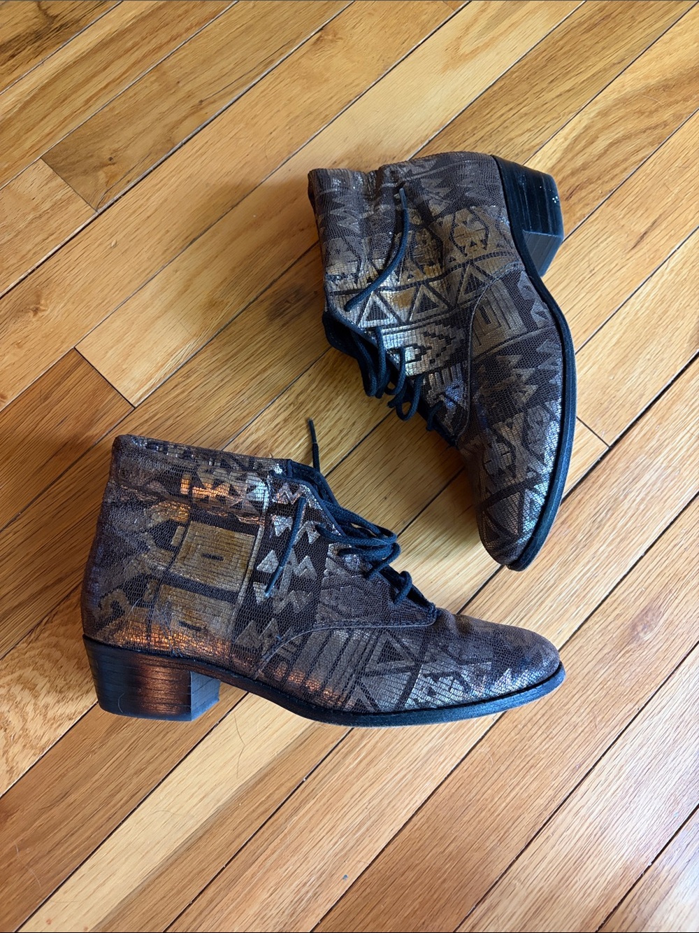 Nina Payne Anthropologie Danzi Metallic Lace-Up Ankle Boots